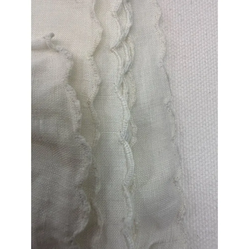 Vintage Linen Cocktail Napkins Set of 8 Embroidered Scalloped Edge 12x12 Cottage